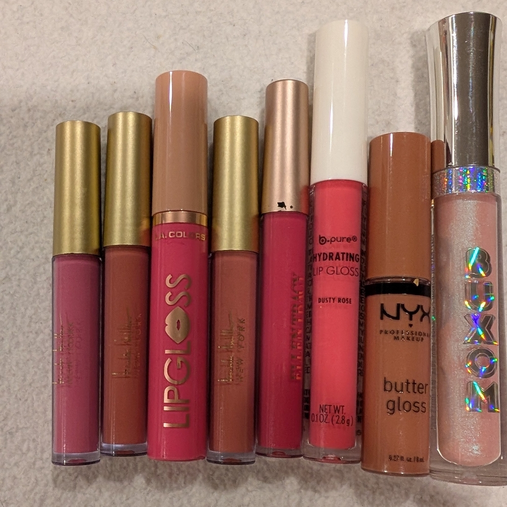 Lip Gloss Lot of 8 | NYX Buxom LA Colors b•pure | Nude & Pink Shades